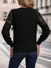 Kadın Uzun Kollu V Yakalı Dantelli Waffle Bluz