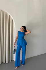 JAKAR KETEN KOLSUZ BLUZ-PANTOLON TK - Beyaz