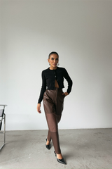 DERİ PANTOLON DİZ PARÇALI - Siyah