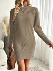 Kadın Uzun Kollu Yuvarlak Yaka Mini Triko Elbise