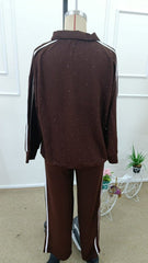 Kadın Uzun Kollu Yakalı şerit Detaylı Viskon Iki Iplik Bluz Ve Pantolon Ikili Takım