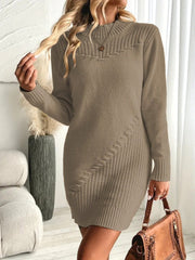 Kadın Uzun Kollu Yuvarlak Yaka Mini Triko Elbise