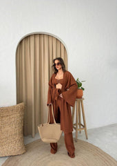 KRINKILL BÜSTİYER-PANTOLON-KİMONO TAKIM - Kahverengi
