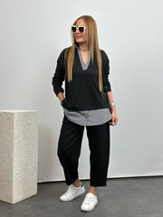 Polo Yaka Gömlek Detay Salaş Balon Pantolunlu ıkılı Takım