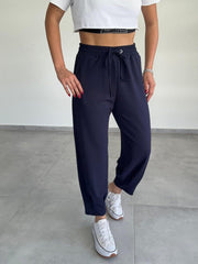 Kadın Dalgıç Krep Full Likralı Paçası Pens Detay Pantolon