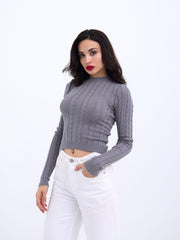 42491 TRİKO SAÇ ÖRGÜ CROP KAZAK-VİZON