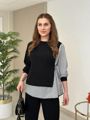 Kadın Gömlek Detay çizgili Yandan Bağlamalı Ikili Takım