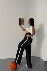 ÇİZGİLİ YANLAR ŞERİT DETAYLI PANTOLON - Lacivert