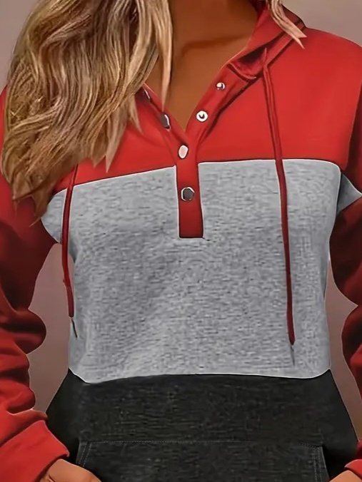 Kadın Uzun Kollu Kapşonlu çok Renkli Iki Iplik Bluz