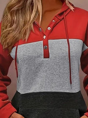 Kadın Uzun Kollu Kapşonlu çok Renkli Iki Iplik Bluz