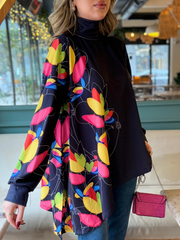 Kadın Uzun Kollu Balıkçı Yaka Asimetrik Kesim Mikro Bluz