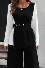 Kadın Uzun Kollu Açık Yakalı çift Renkli Kemerli Ithal Krep Ikili Takım