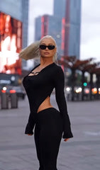 Kadın Uzun Kollu Kare Yaka Toka Ve Bel Dekoltesi Detaylı Tulum Tulum