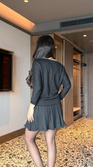 Kadın Uzun Kollu Kayık Yaka Kuş Gözü Detay Bluz