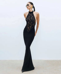 Kitap Okuyalım Mı Kitap Getir Kadın Halter Yaka Fantel Transparan Ve Sırt Dekoltesi Detay Maxi Boy Elbise