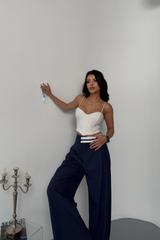 PANTOLON BEL ŞERİT DETAYLI - Gri