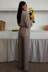 Kruvaze Model Klasik Pantolonlu Çupra Keten Takım 10191