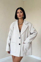 Gri Çizgili Oversize Ceket