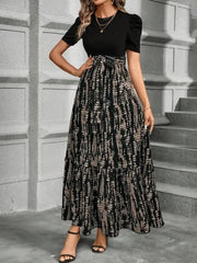 Kadın Kısa Kollu Bisiklet Yaka üst Ithal Krep Alt Süprem Maksi Boy Elbise