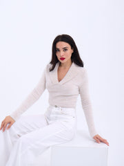 42531 TRİKO SİMLİ YAKALI CROP-ANTRASİT