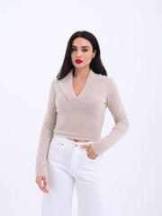 42531 TRİKO SİMLİ YAKALI CROP-ANTRASİT