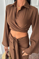 Crop Gömlekli Ve Eteği Büzgülü Tasarım Takım 10195