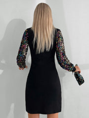 Kadın Uzun Kollu Kolları Payet Bisiklet Yaka Kısa Kaşkorse Elbise