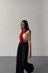 ÇİZGİLİ YANLAR ŞERİT DETAYLI PANTOLON - Lacivert