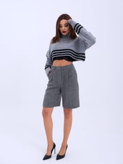 43241 TRİKO ÇİZGİLİ BALIKÇI CROP-SİYAH-EKRU