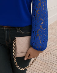 Kadın Uzun Kollu Asimetrik Yakalı Dantelli Ithal Krep Bluz