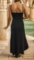 Kadın Ip Askılı Dekolteli Yırtmaç Detay Krep Elbise