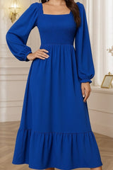 Kadın Uzun Kollu Kare Yakalı Gipeli Uzun Trikoton Elbise