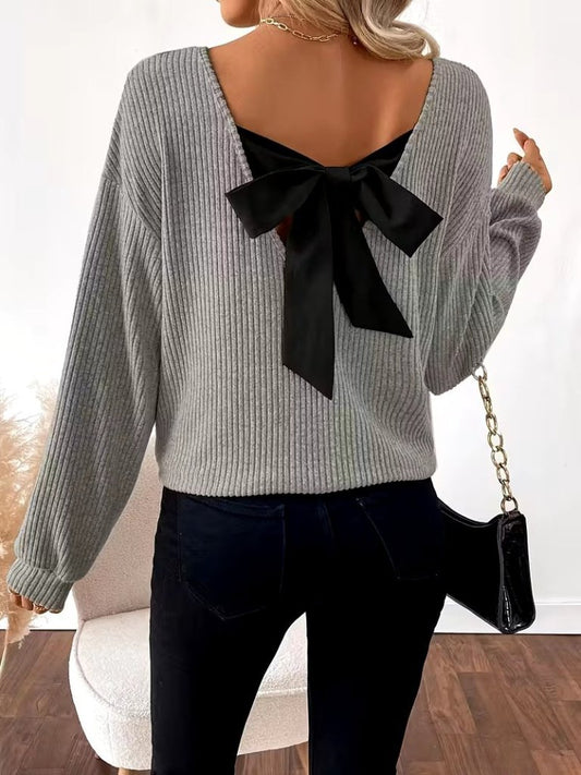 Kadın Uzun Kollu V Yakalı Arkadan Kurdela Detaylı şardonlu Kaşkorse Bluz