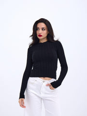42491 TRİKO SAÇ ÖRGÜ CROP KAZAK-VİZON