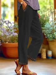 Kadın Beli Lastikli Bağcıklı Cep Ve Pantolon Ucu Güpür Detaylı Pantolon
