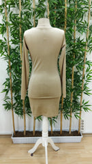 Kadın Uzun Kollu Kruvaze Yaka Kısa Kadife Elbise