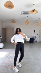 Kadın Scuba Modal Paça Manşet Pileli Pantolun