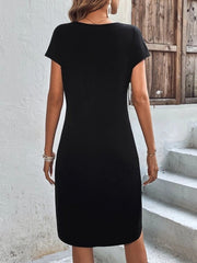 Kadın Kısa Kollu Bisiklet Yaka Viskon Iki Iplik Elbise