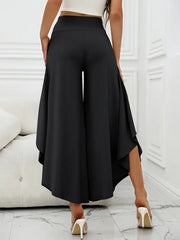 Kadın Yüksek Belli Geniş Paçalı Yanlardan Açık Sandy Pantolon