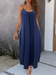 Kadın Ip Askılı Geniş V Yakalı Viskon Elbise