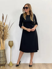 Kadın Uzun Truvakar Kol Bisiklet Yaka Midi Modal Elbise