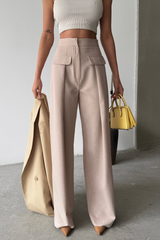 KAPALI GENİŞ PİLE CEP KAPAK DETAYLI PANTOLON - Gri