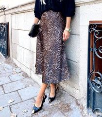 Kırmızı Siyah Desenli Saten Etek 15806