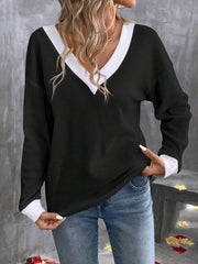 Kadın Uzun Kollu V Yakalı Waffle Bluz