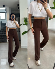 Kadın Yüksek Bel Full Likralı Krep Kumaş Pantolon