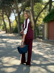 Kadın Hakim Yaka şerit Detay Hırka Ve Bol Paça Pantolon Ikili Takım