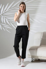 Kadın Uzun Kollu Dalıç Kumaş Cep Detay Beli Lastikli ütüsüz Pantolon