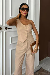 Tek Omuz Büstiyer Plazzo Pantolon Viscon Takım 10159