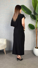Kadın Kısa Kollu Tek Omuzdan Açık Beli Lastikli Sandy Maxi Elbise