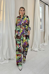 Yeşil Dijital Desenli Gömlek Ve Pantolon Takım